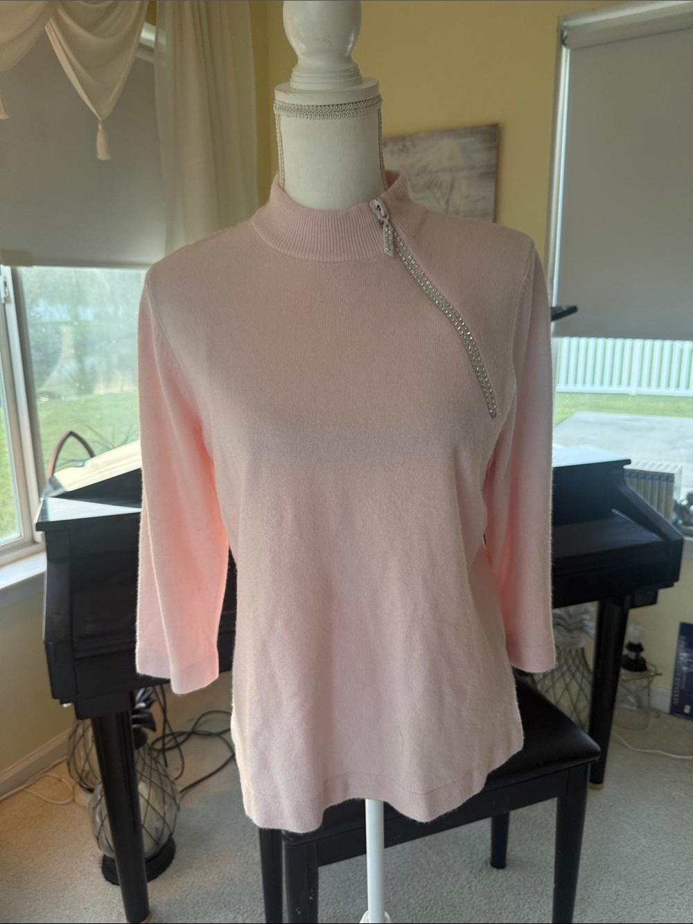 Designers Original soft pink sweater high neck  faux diamond zipper detail cozy